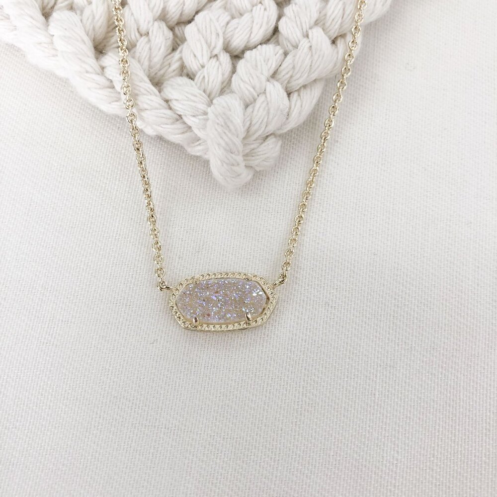Authentic Kendra Scott Elisa Gold Iridescent Drusy Pendant Necklace